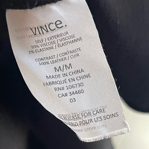 Vince Leather Trim Black Popover Mini Dress with Leather Trim Pockets - Picture 7 of 12